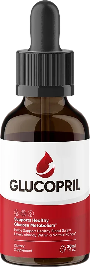 A bottle of GlucoPril, 30 ml (1 fl oz)